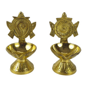 Brass Antique Shankhu Chakra Detachable Diyas (1 pair)
